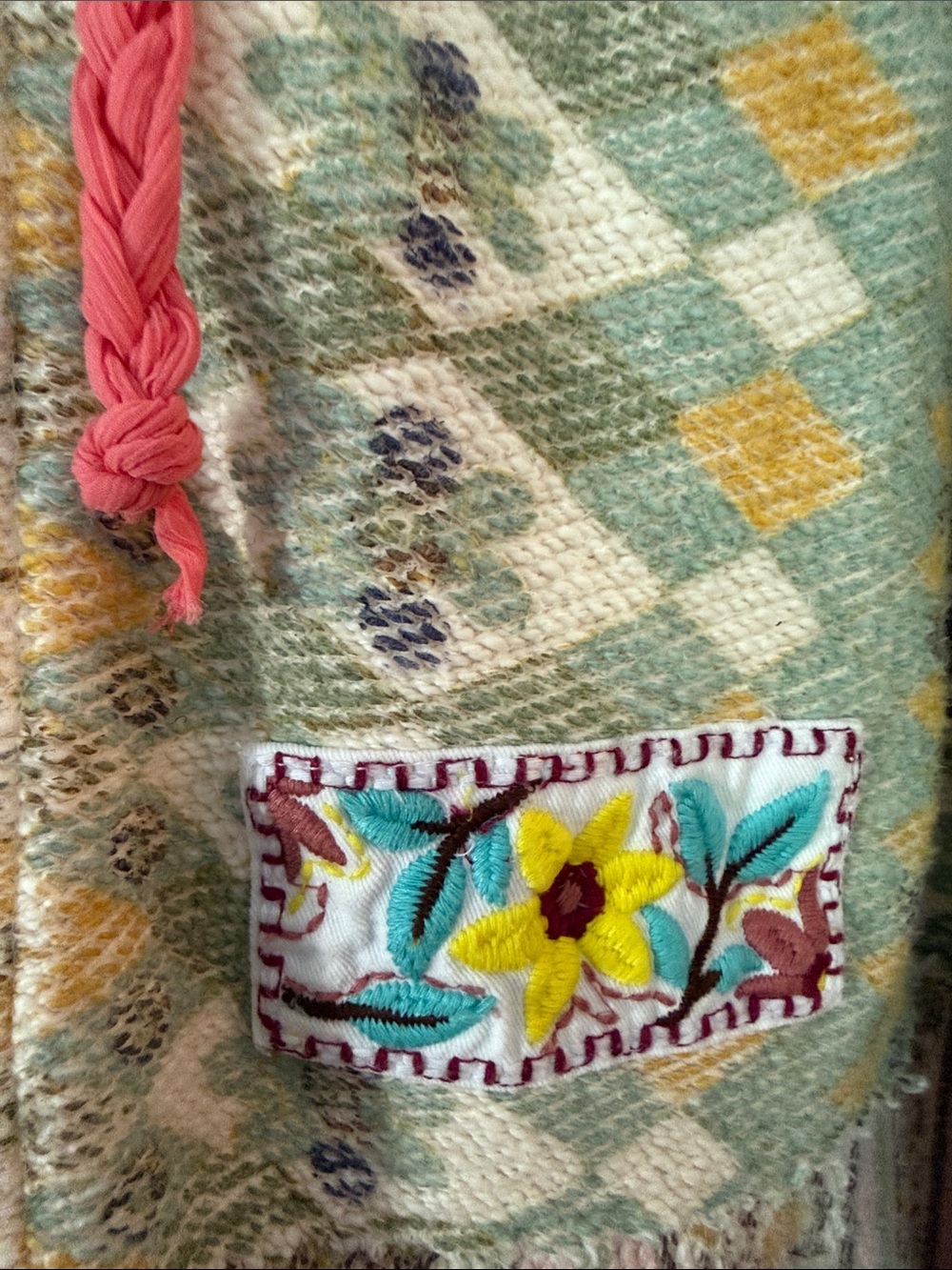 Free People Patchwork Zip-Up Hoodie in Pastel Multi with Coral Drawstrings - Picture 3 of 9